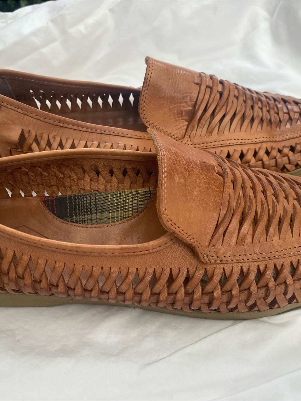 Men's Brown Woven Leather Slip-On Huarache Loafers - Picture 2 of 9